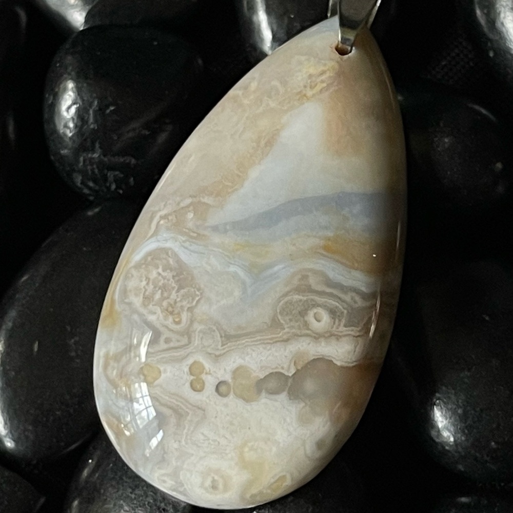 Agate Pendant Natural Stone 1x2 Teardrop Shape. Great gift.